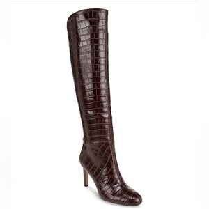 Sam Edelman Tall Croc-Embossed Knee-High Boots in Dark Burgundy